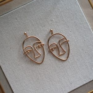 Abstract Face Gold Earrings